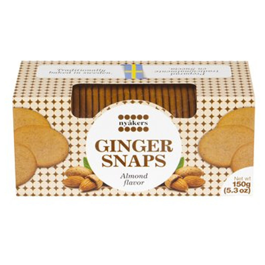 Ароматное имбирное печенье Nyakers GINGER SNAPS Almond 150г, со вкусом сладкого миндаля, не содержит пальмового масла, из Финляндии - фотография № 2