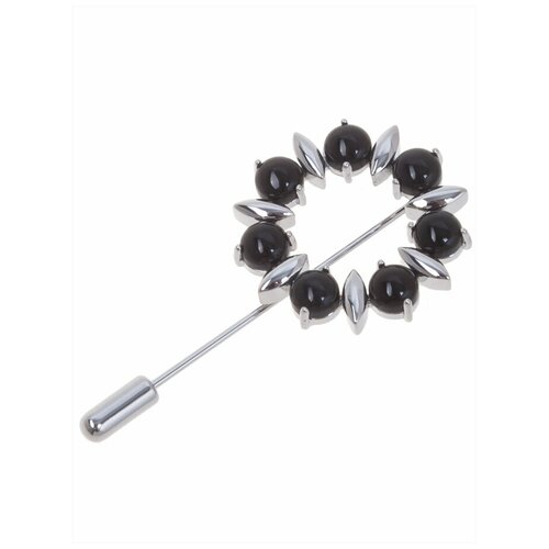 Брошь Lotus Jewelry, бижутерный сплав, родирование, оникс, черный