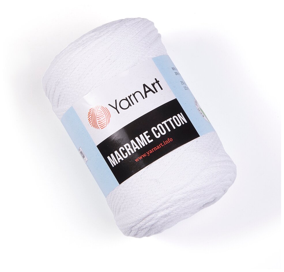 Пряжа "Macrame Cotton" 20% полиэстер,80% хлопок 225м/250гр (751 белый) - фотография № 1