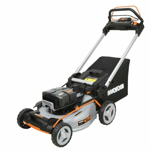 Аккумуляторная самоходная газонокосилка с бесщеточным двигателем Worx WG761E 80 В, 51 см, 4 АКБ по 4 Ач, ЗУ BASECAMP 4 х 1А