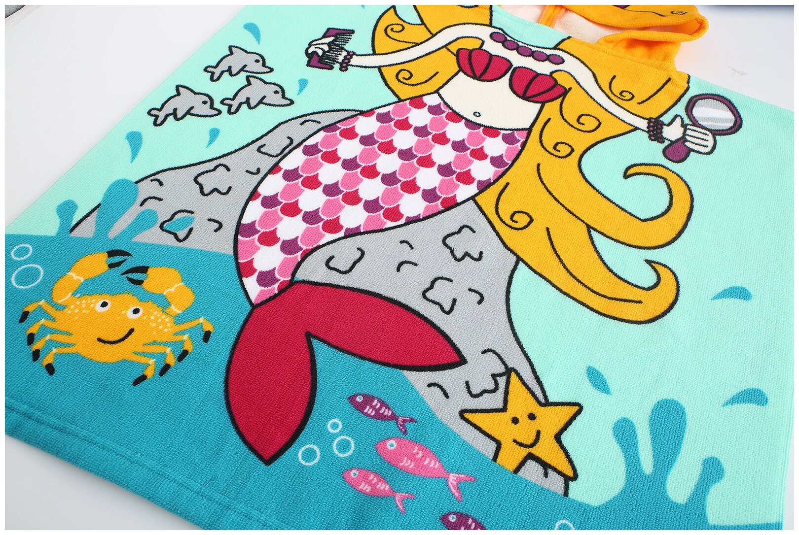 Полотенце детское с капюшоном, халат пончо детский Эврика полотенце банное, для спорта, пляжное, универсальное 60х120 см (Русалка) подарок - фотография № 3