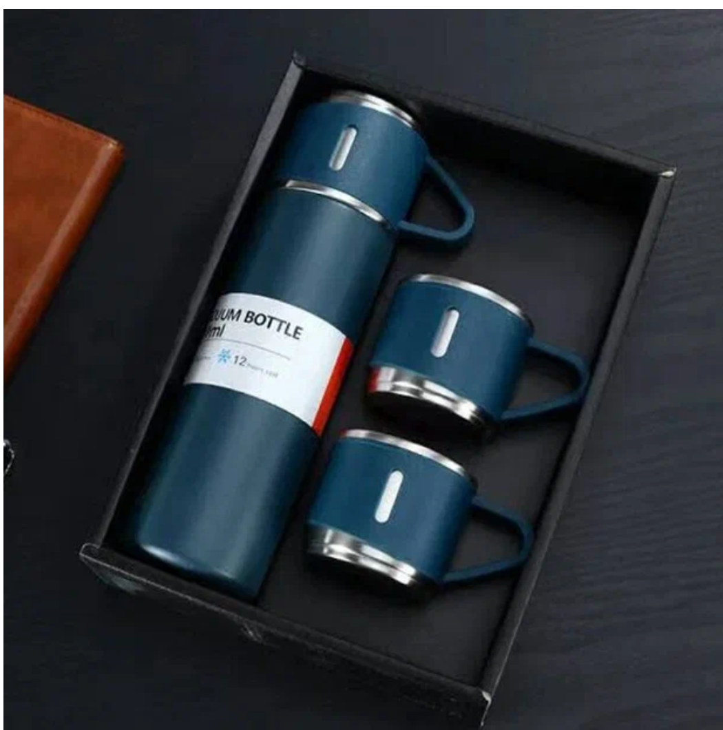 Термокружка для кофе и чая, термос с кружками, подарочный набор, синий цвет - фотография № 2