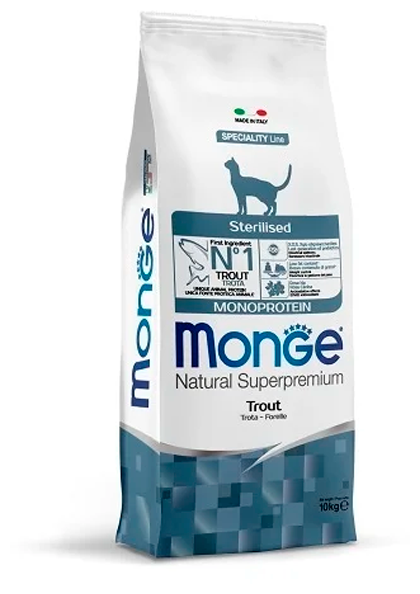 Корм для стерилизованных кошек Monge Natural Superpremium, профилактика избыточного веса, с форелью — фото 1