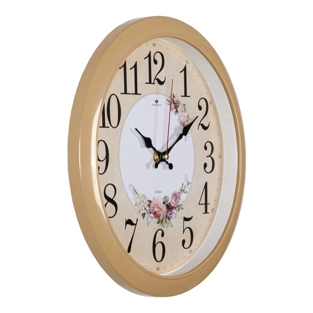 Часы настенные Рубин круглые 29 см, корпус бежевый "Весенние" (6026-006)