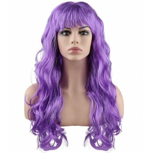 фото Карнавальный праздничный парик из искусственного волоса riota локоны, 160 гр, фиолетовый, 1 шт.