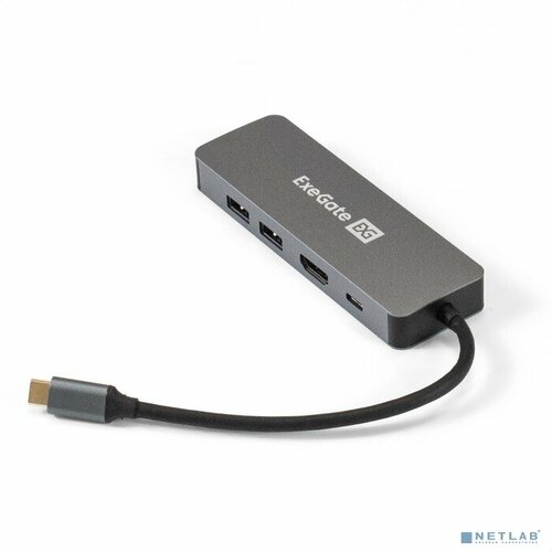 EXEGATE USB-концентраторы Exegate EX293982RUS Док-станция ExeGate DUB-21C/PD/HL (кабель-адаптер USB Type-C --> 2xUSB3.0 + PD 100W + HDMI 4K@60Hz + Lan RJ45 10/100/1000Mb, Plug&Play, серая) Серый
