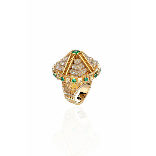 кольцо эстет комбинированное золото 750 проба сапфир изумруд рубин бриллиант размер 19 5 Кольцо Эстет, комбинированное золото, 750 проба, изумруд, бриллиант
