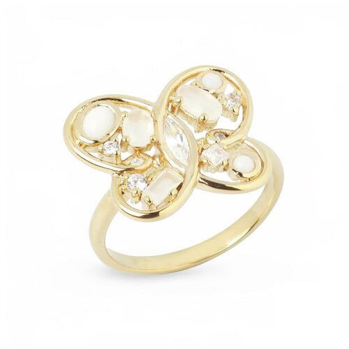 кольцо nina ricci нержавеющая сталь золочение циркон размер 18 5 золотой Кольцо NINA RICCI, циркон, размер 16.6, золотой
