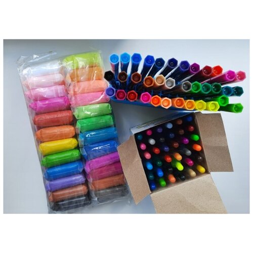 Набор юного художника фломастеры-маркеры 36 цветов, воздушный пластилин 24 цвета, заправка для фломастеров -маркеров 36 цветов