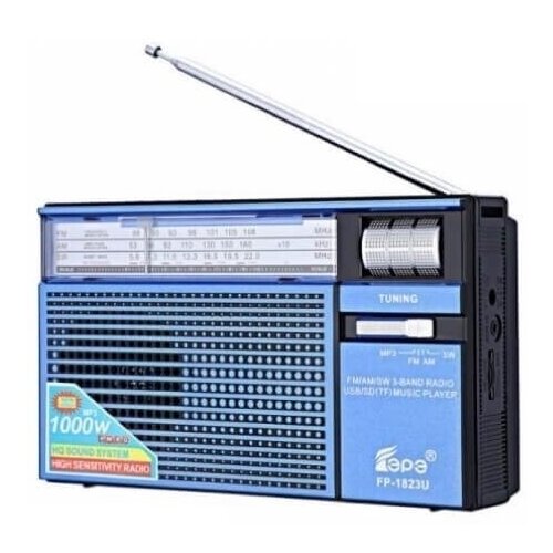 Радиоприемник AM-FM-SW, питание от сети 220В c MP3 плеером USB FP-1823Uсиний Fepe fepe fp 1823u красный радиоприемник am fm sw питание от сети 220в радио c mp3 плеером usb