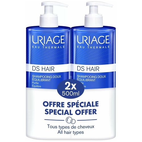 URIAGE, DS Hair Мягкий балансирующий шампунь для волос / Увлажняющий шампунь для волос женский и мужской, 500 мл - 2 шт