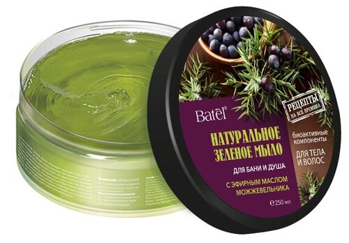 Batel. Натуральное зеленое мыло для тела и волос с эфирным маслом можжевельника