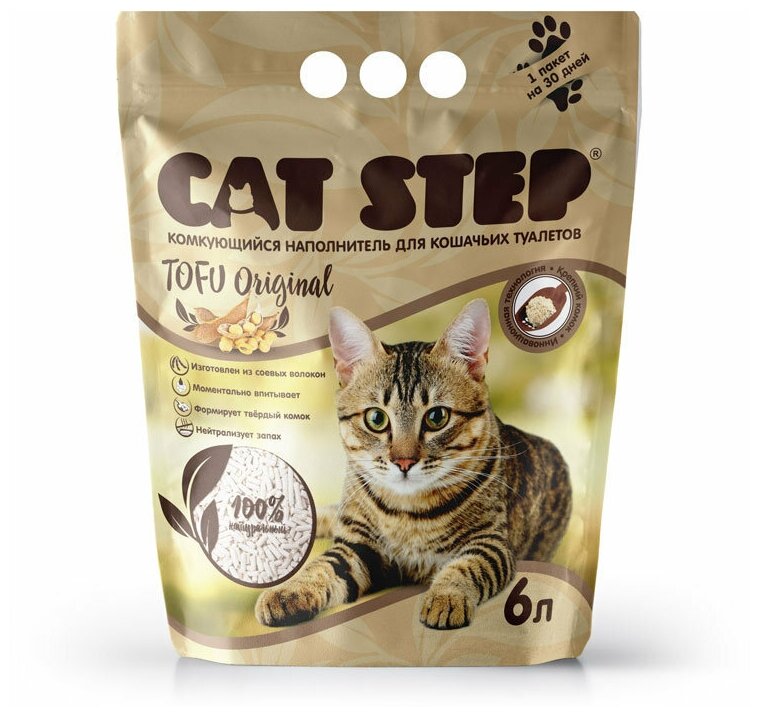 Комкующийся наполнитель Cat Step Tofu Original растительный, 6 л