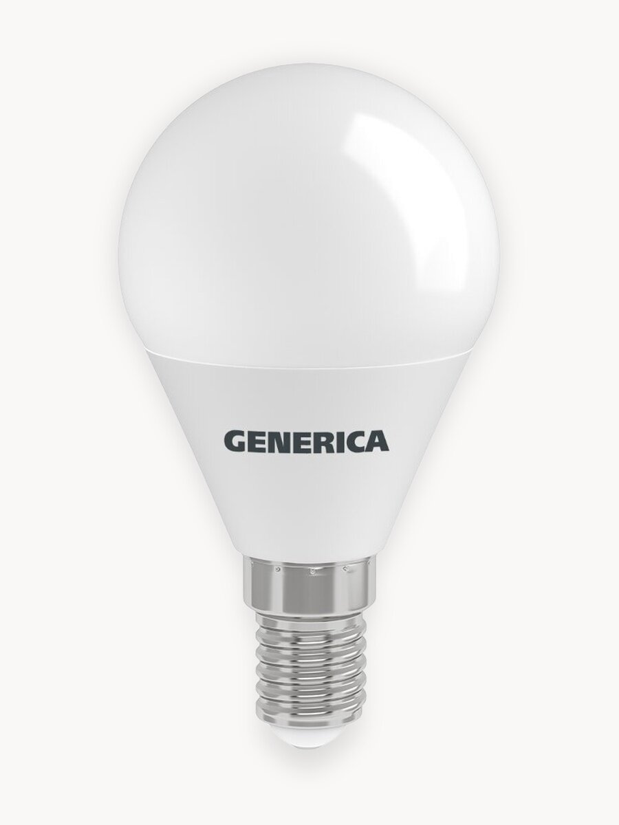 Лампочка светодиодная Generica G45 шар, 12Вт, E14, 3000К, теплый белый свет, матовая, 1200лм, IP20