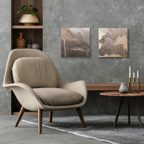 Модульные картины для интерьера на стену четырехугольная WATER LILY GOLD CANVAS