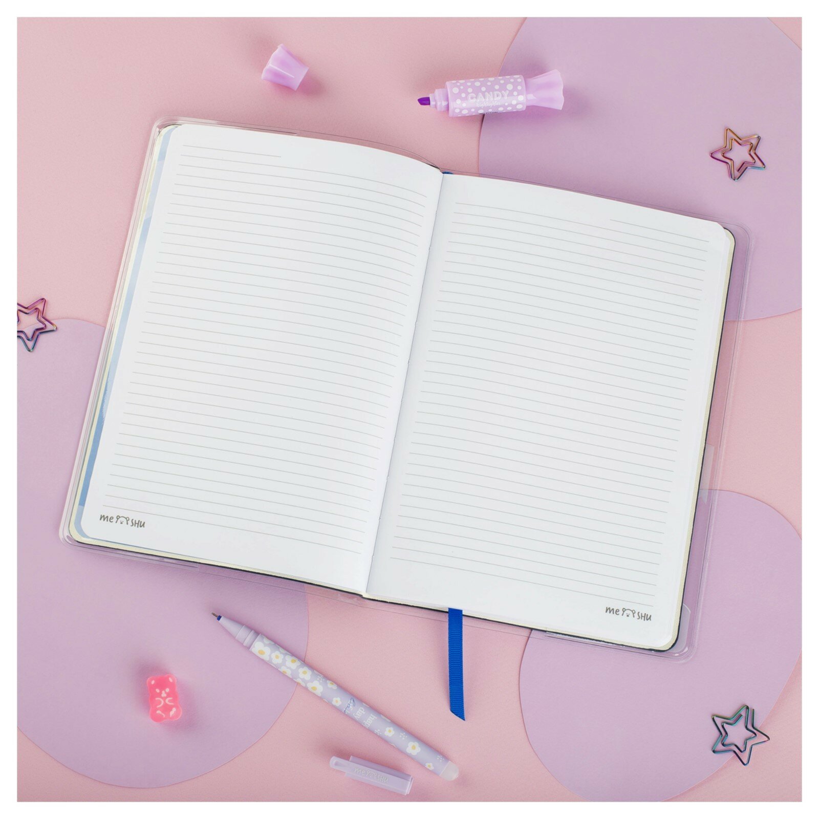 Записная книжка в линейку, ЛАЙТ, кожзам, MESHU "Cutestar" А5 80 л, съемная пластиковая обложка с диз - фото №6