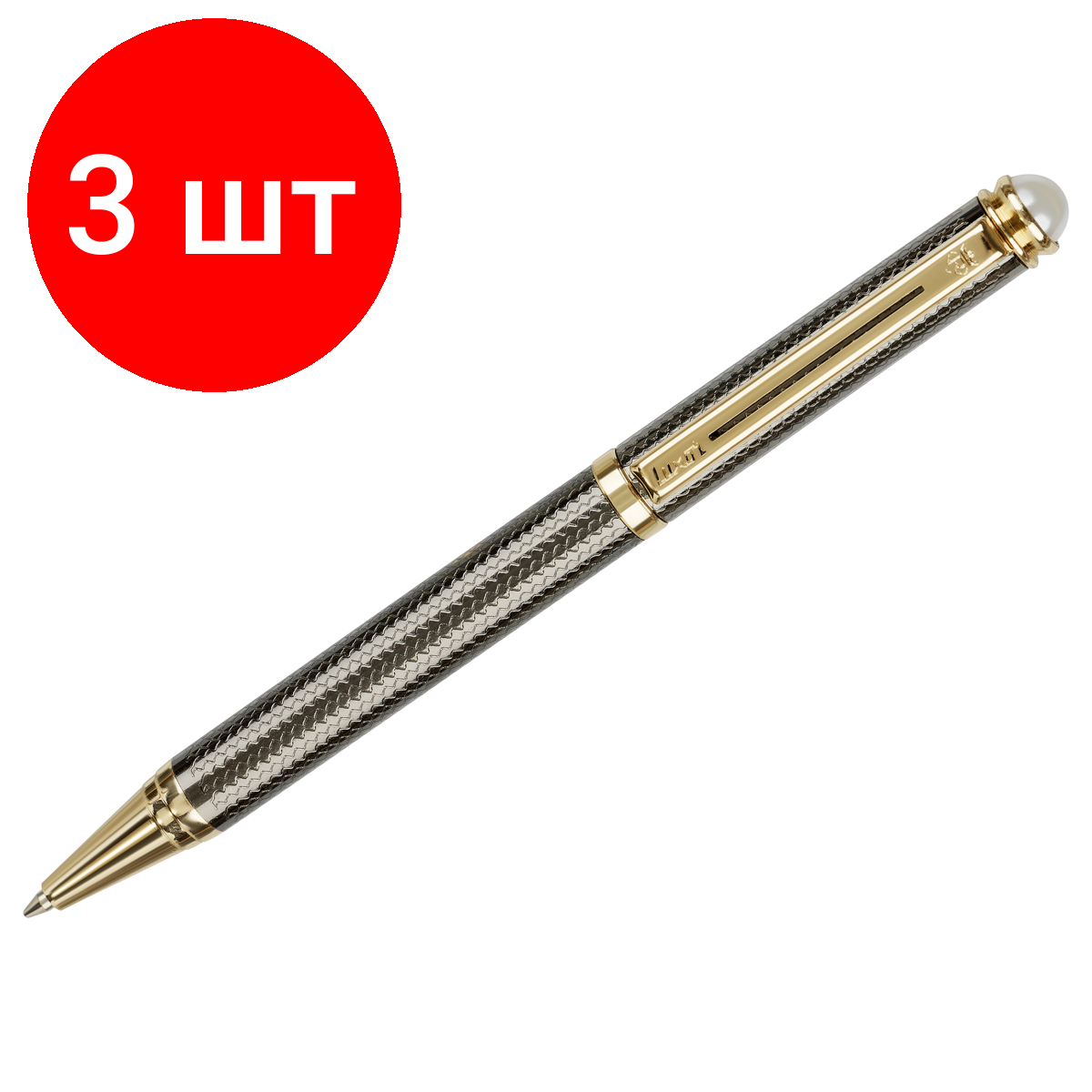Комплект 3 шт, Ручка шариковая Luxor "Ellan" синяя, 1.0мм, корпус черный/золото, поворотный механизм, футляр