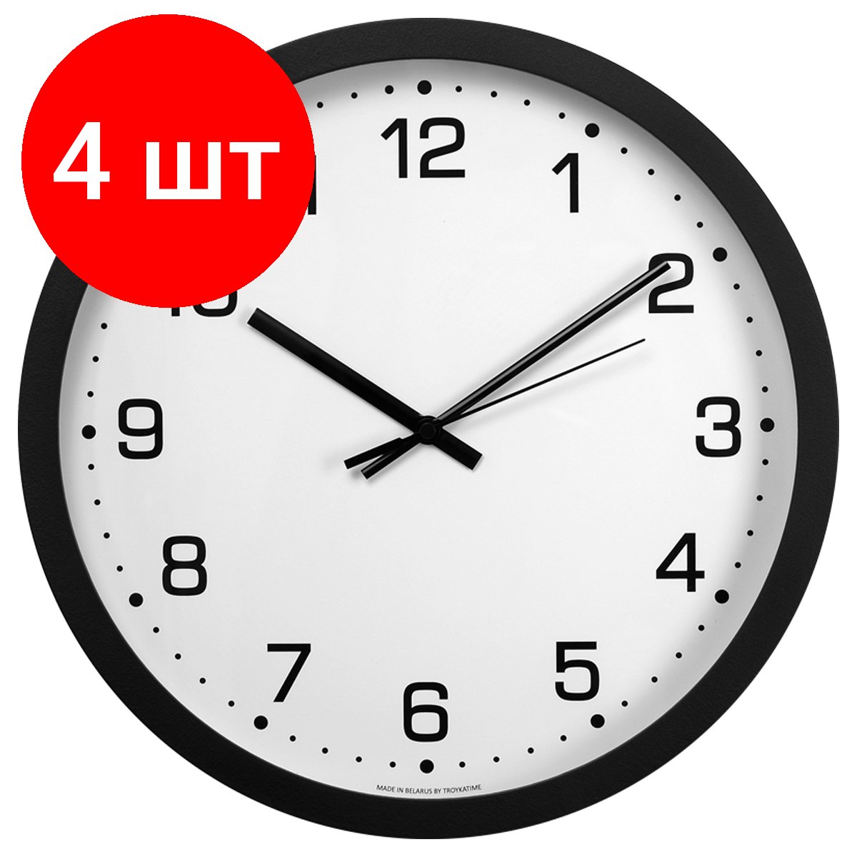 фото Комплект 2 шт, Часы настенные ход плавный, Troyka 77760754, круглые, 30*30*5, черная рамка