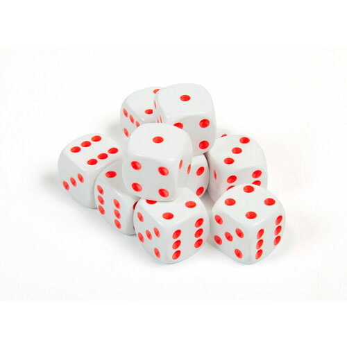 Набор из 10 кубиков D6, 10 мм, белый с красными точками в блистере