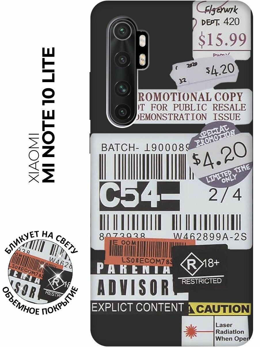 Матовый чехол Tag Stickers для Xiaomi Mi Note 10 Lite / Сяоми Ми Ноут 10 Лайт с 3D эффектом черный