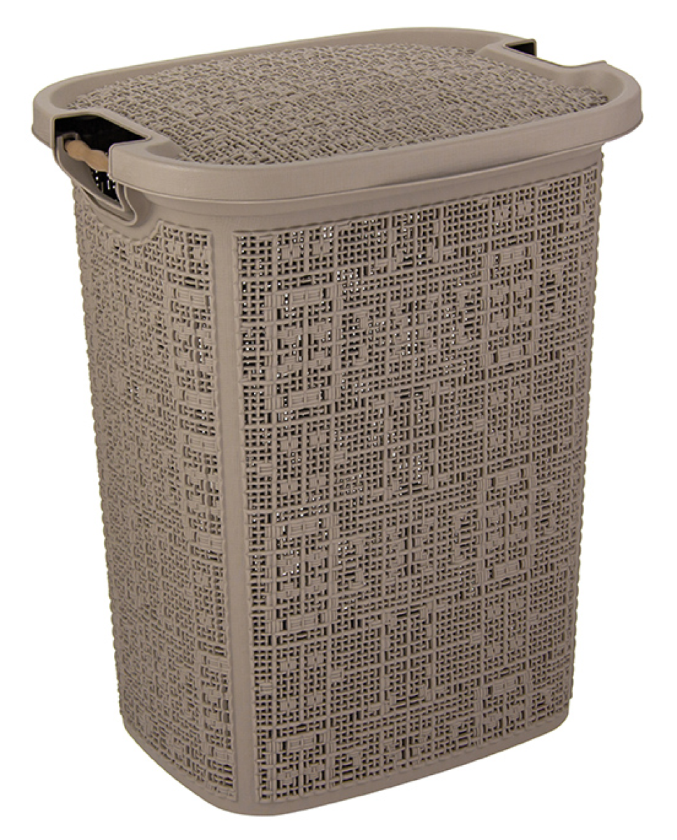 Корзина для белья Idea / Идея Бязь с крышкой и ручками с двух сторон из полипропилена цвет французский серый 360x290x445мм / контейнер для хранения вещей в ванной