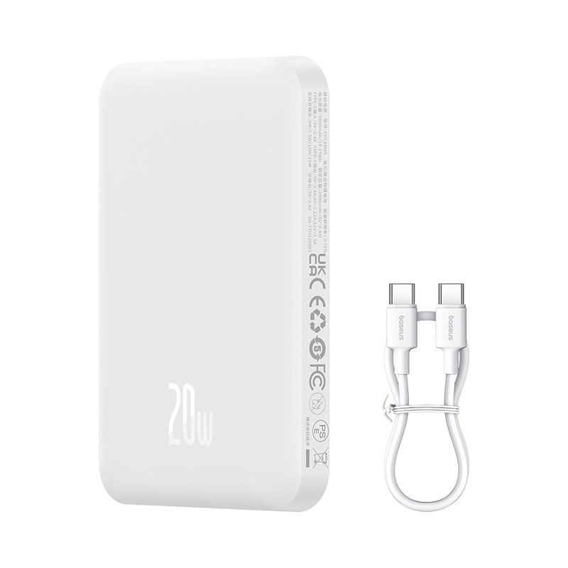 Внешний аккумулятор с поддержкой беспроводной зарядки Xiaomi Baseus Magnetic Wireless Charging Power Bank 5000 mAh 20W White (PPCXM05)