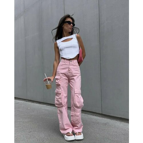 фото Джинсы карго feelz, размер 28, розовый