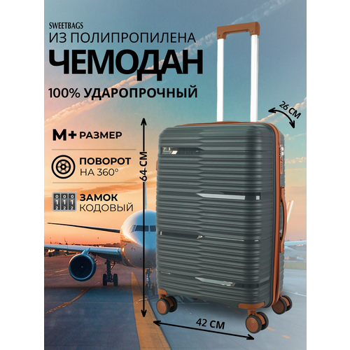 фото Чемодан sweetbags, 70 л, размер m+, темно-серый, коричневый