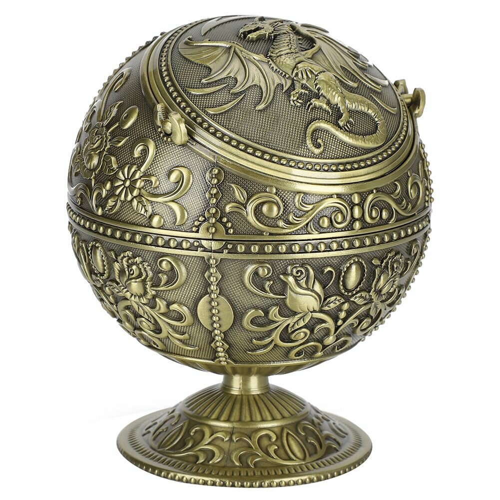 Винтажная пепельница с узором дракона в форме теллурия, цинковый сплав с крышкой, ветрозащитная, домашний декор, ремесло