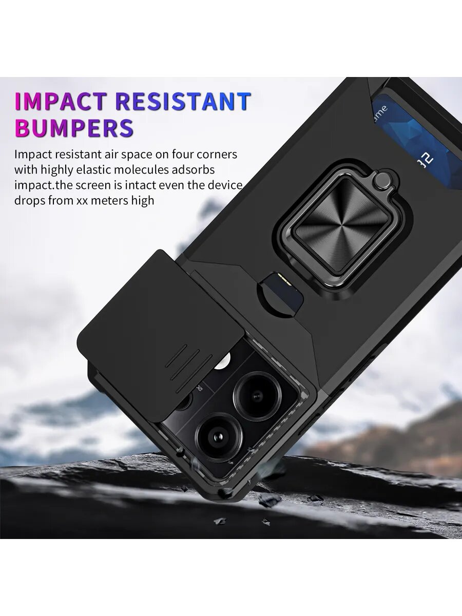 Чехол О'кейси, для Xiaomi Redmi Note 13, Poco M6, противоударный, черный — фото 1