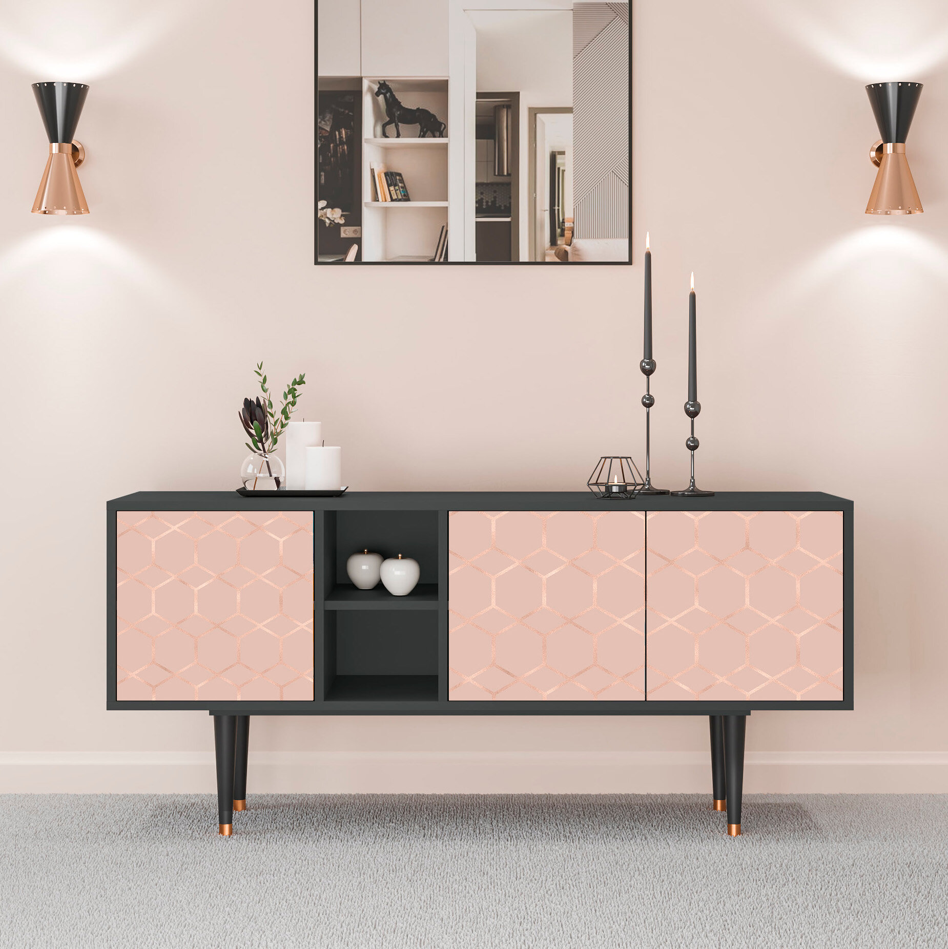 ТВ-Тумба - STORYZ - T5 Rose Honeycomb, Размер - 150 x 69 x 41 см, Цвет корпуса - , Антрацит