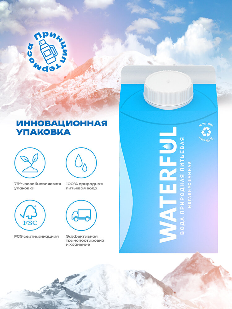 Вода питьевая Waterful Pure Pak, природная, негазированная, 0,5л, 12шт, картонная упаковка — фото 1
