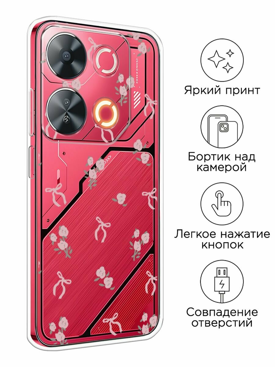 Чехол на Itel P65 / Ител P65 с принтом "Розы и ленточки", прозрачный — фото 1