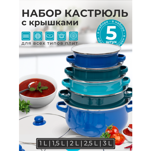 фото Набор кастрюль myidea, эмалированное покрытие, алюминий, для всех плит, 5 шт, разноцветный