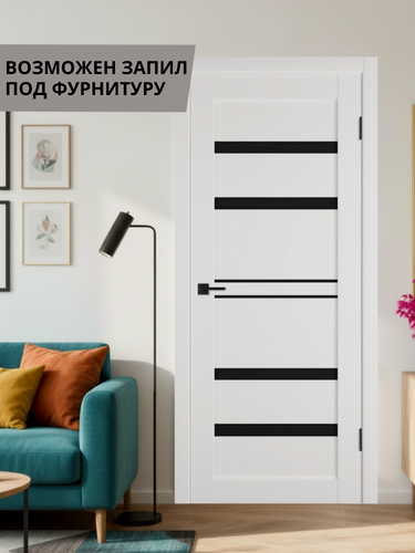 Изображение товара Межкомнатная дверь Некст 26 белая 800х2000 черное стекло (комплект с коробкой и наличниками)