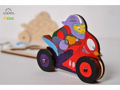 Деревянная модель-раскраска для детей UGears 4Kids Мотоциклист (Motorcyclist)