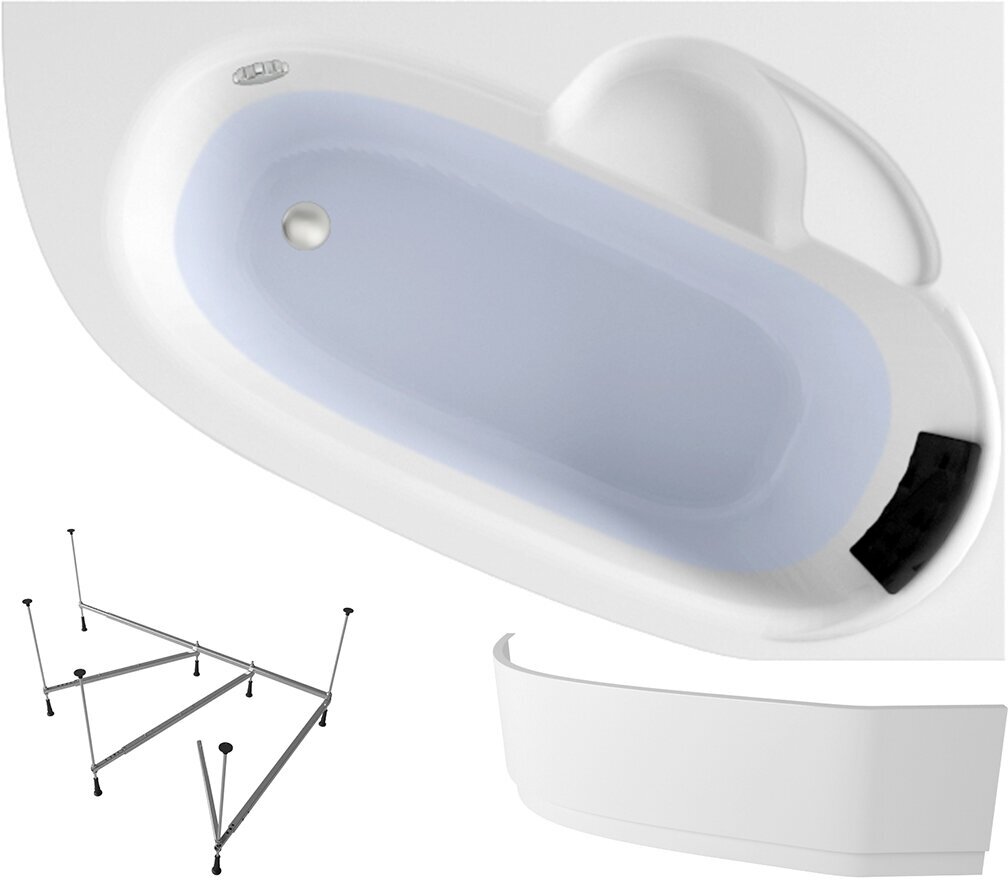 Ванна угловая акриловая 170 х 110 с каркасом и экраном Lavinia Boho Bell Pro S2-370217PR в наборе 4 в 1: угловая ванна 170х110 см (правый разворот), металлический каркас, мягкий подголовник, лицевой экран