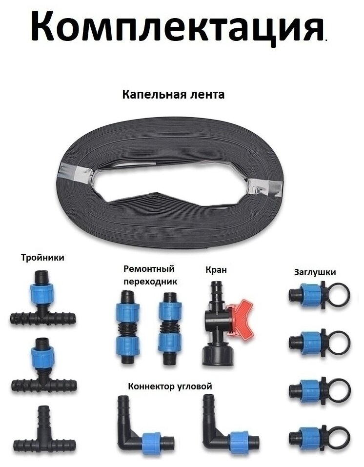 Набор капельного полива для теплиц и открытого грунта 4 грядки по 6 м GREEN HELPER GN-001N - фотография № 9