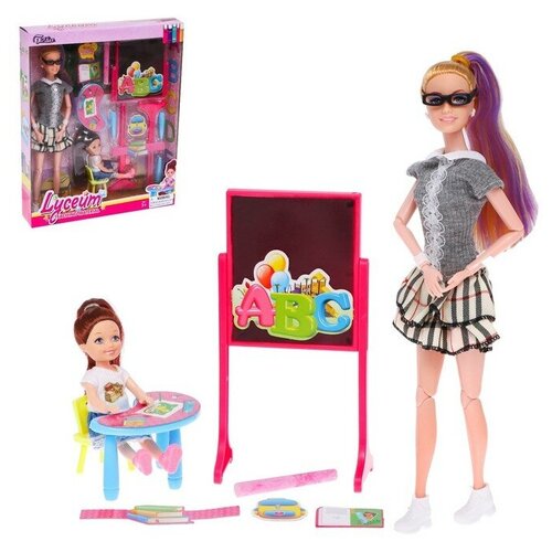 Кукла-модель шарнирная Первая учительница с малышкой, мебелью и аксессуарами