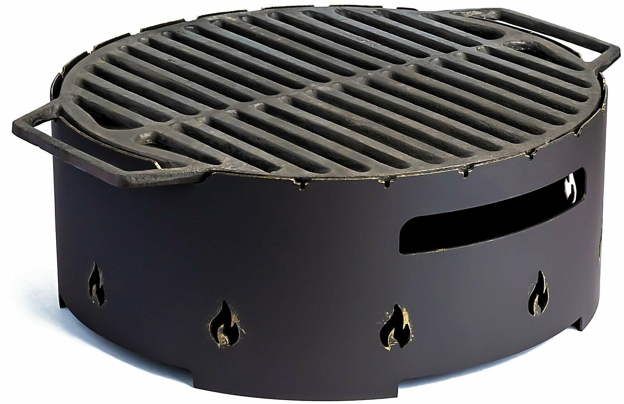 Гриль с чугунной решеткой Казаны рф. круглая . чугун корпус. с ручками — фото 1