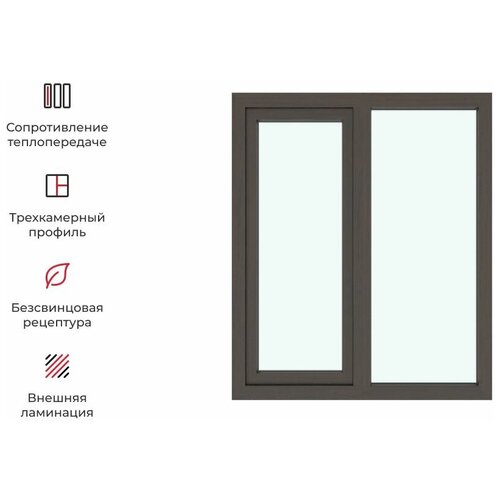Окно ПВХ двустворчатое КВЕ 58 левое глухое/правое поворотно-откидное 140х120 двухкамерный стеклопакет цвет темный дуб