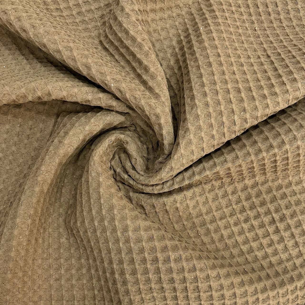 фото Ткань -Вафельное полотно, цвет шоколад, широкое, 240 см, для постельного белья, одежды, покрывала, пледа рукоделия и творчества, 0,5 метра