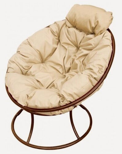 Изображение товара Садовое кресло M-group Папасан мини коричневое + бежевая подушка