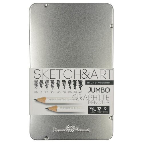 набор карандашей sketch Набор карандашей чернографитных SKETCH&ART JumboHB-14B 9шт в мет. кор21-0067