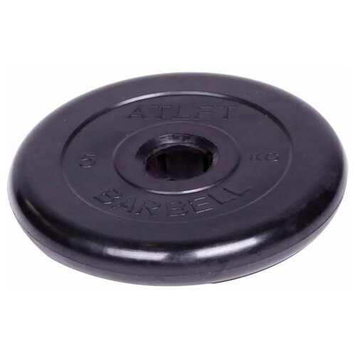 фото Диск обрезиненный "atlet" d 51 мм чёрный 5,0 кг mb barbell