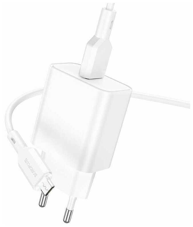 Cетевое зарядное устройство Borofone / адаптер питания с кабелем USB-A-Micro-USB / USB-A порт / QC3.0/18W / белое
