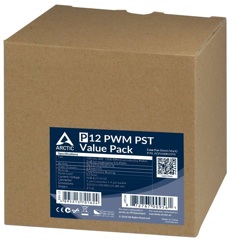 Вентилятор 120x120x25 Arctic P12 PWM PST Value pack 5шт. (черный) ACFAN00137A