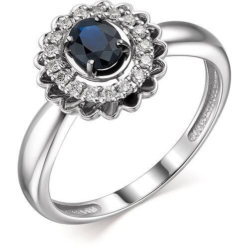 фото Кольцо из белого золота алькор 13727-202 с бриллиантом и сапфиром, размер 18 diamant-online