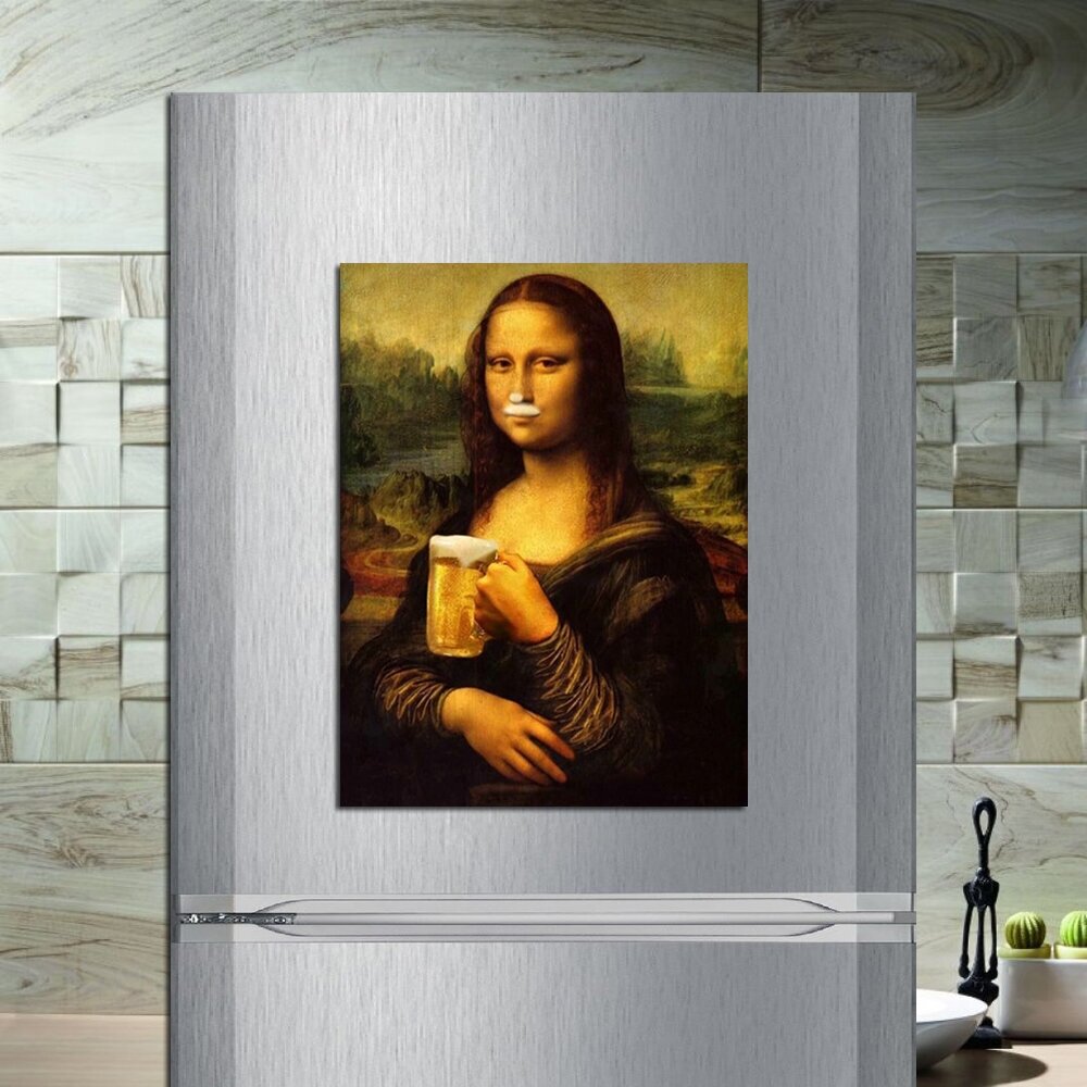 Магнит табличка на холодильник (20 см х 15 см) Мона Лиза с пивом Юмор Сувенирный магнит Декор интерьера №52 - фотография № 2
