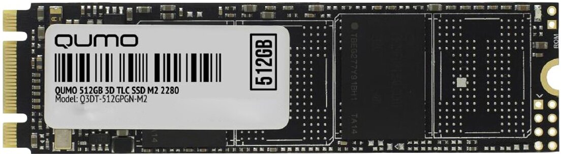 Внутренний SSD-накопитель Qumo Novation 512GB, M.2 2280, SATA-III, 3D TLC, Черный Q3DT-512GPGN-M2